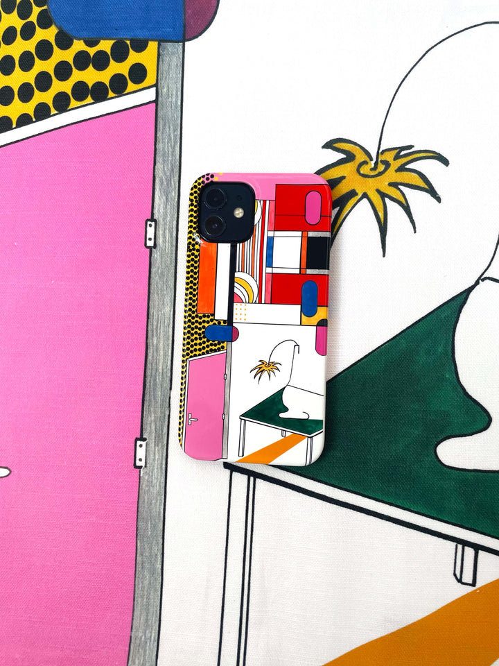 The best-selling Sixties collection is a range of designs inspired by Freya's love of the 60’s era, and icons such as Mary Quant, Andy Warhol, and Roy Lichtenstein. Although each piece is a different print the use of colour unites the collection, demonstrating Richmond’s perfect balance of colour and composition.  A bold mix of pink, green, red, and yellow standout on this beautiful abstract print. Available for iPhone, Samsung Galaxy, and Google Pixel phone cases.