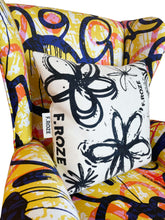 Load image into Gallery viewer, Black and white floral printed cushion with a duck feather inner
