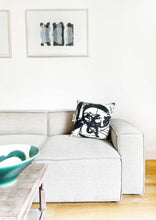 Load image into Gallery viewer, Screen printed black and white cushion for your home with a duck feather inner

