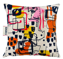 Load image into Gallery viewer, Yellow, red, pink and orange abstract printed cushion
