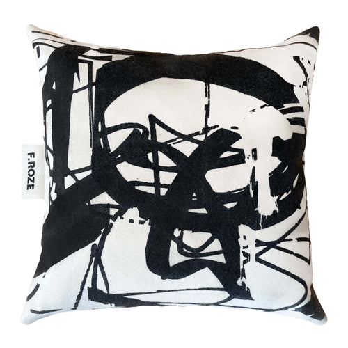 Screen printed black and white cushion for your home with a duck feather inner