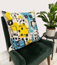 Load image into Gallery viewer, Blue and yellow abstract cushion

