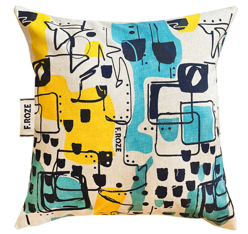 Blue and yellow abstract cushion