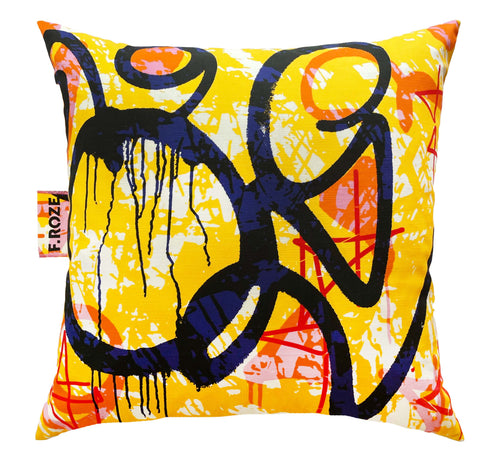 Yellow and Blue graffiti cushion