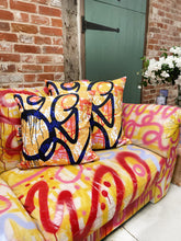 Load image into Gallery viewer, Yellow and Blue graffiti cushion
