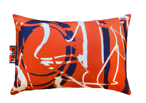 Orange, blue and white abstract cushion