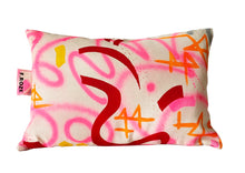 Load image into Gallery viewer, Pink and red hand printed abstract cushion
